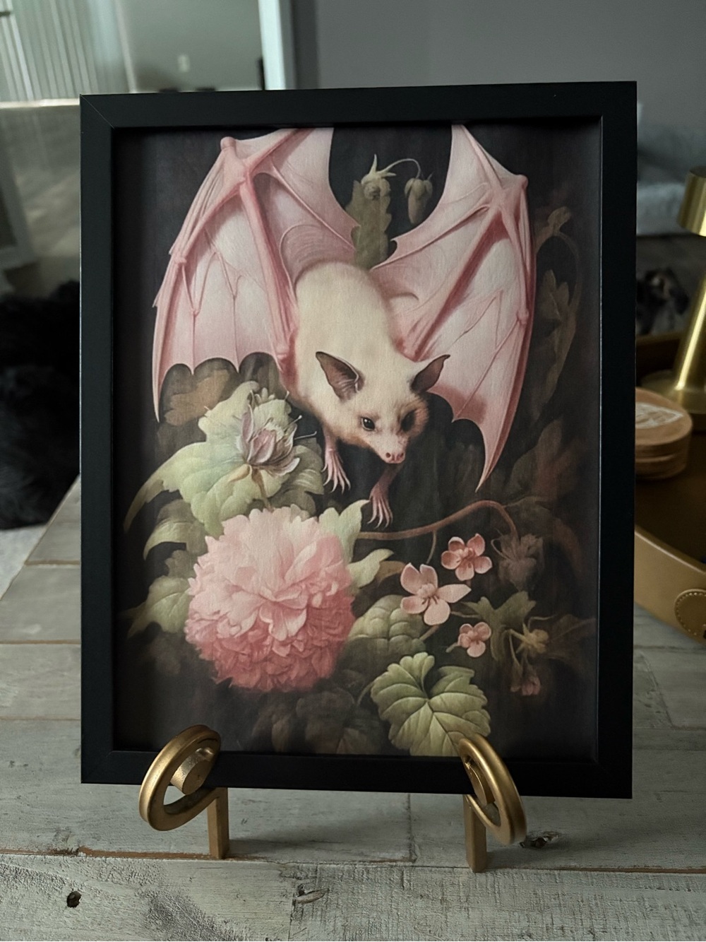 Pink Bat & Botanical Art Print – Framed 8x10 Home Wall Art